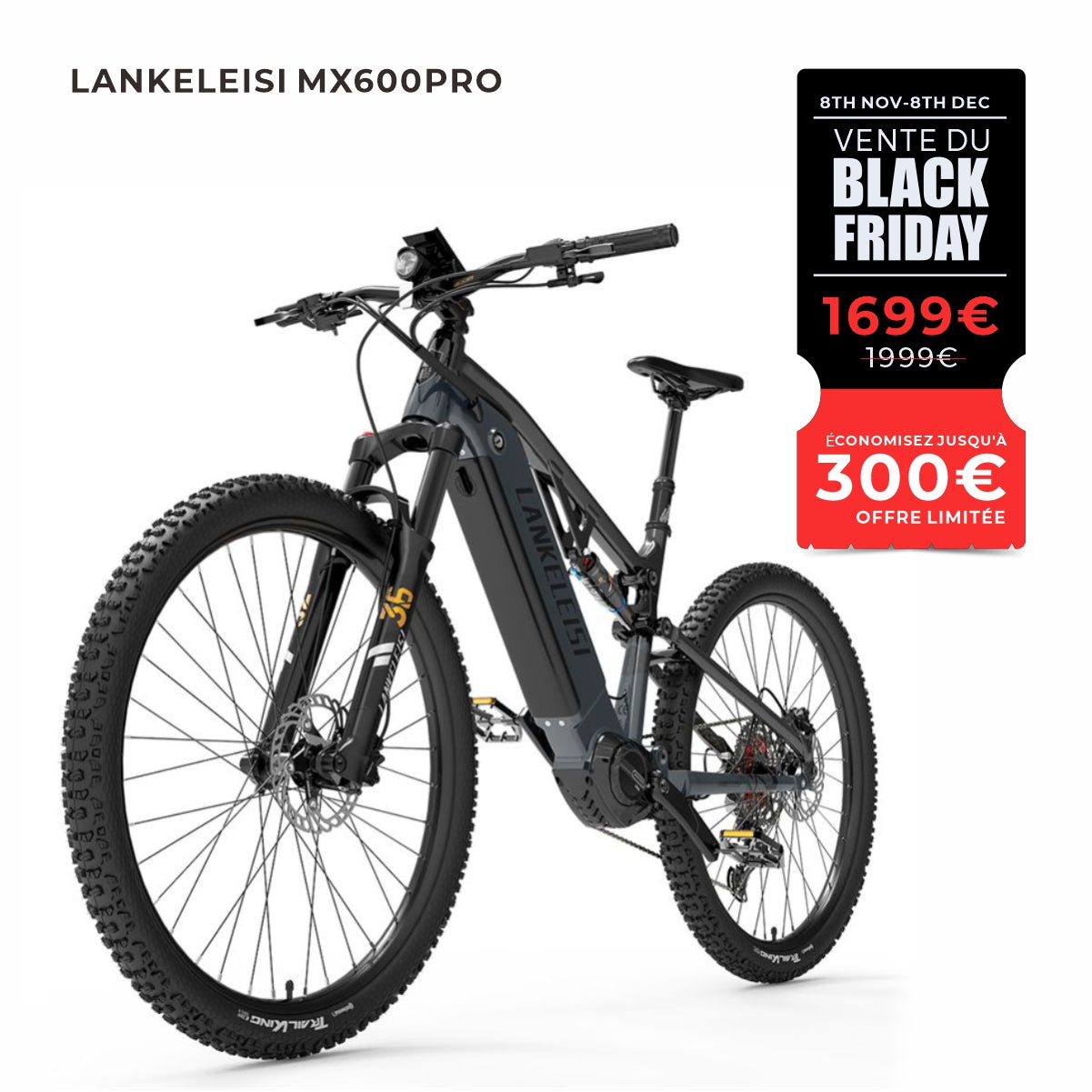 Lankeleisi MX600PRO 500W 27.5" Vélo de randonnée électrique 20Ah Vélo électrique de ville