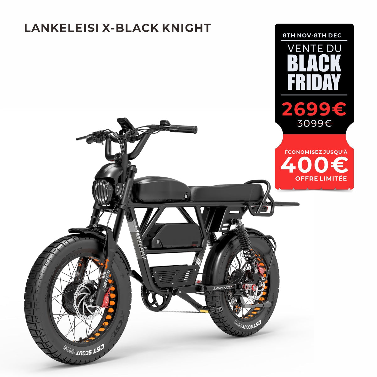 LANKELEISI X-Black Knight 2000W Moteur double Portée maximale 280KM