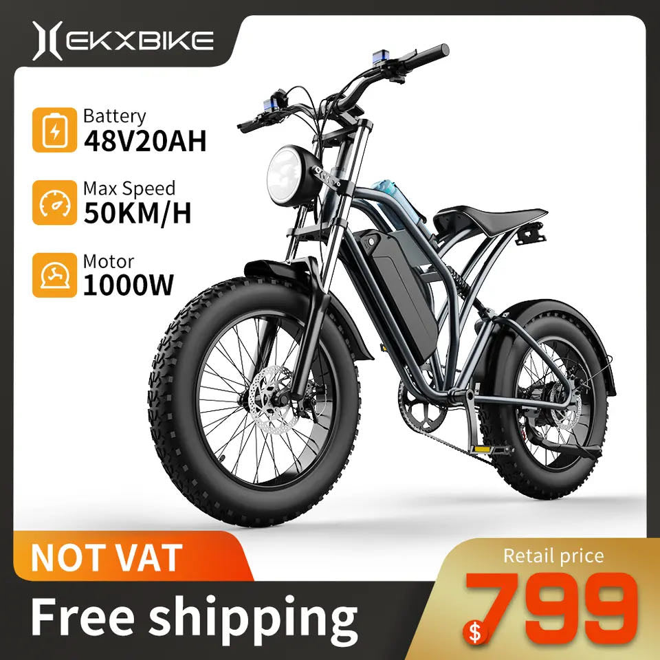 EKX T1 Electric Bike 20‘’*4.0 Fat Tires 1000W Motor 48V20AH Lithium Battery Road Electric Bicycle For Adults Mountain E-Bike MTB